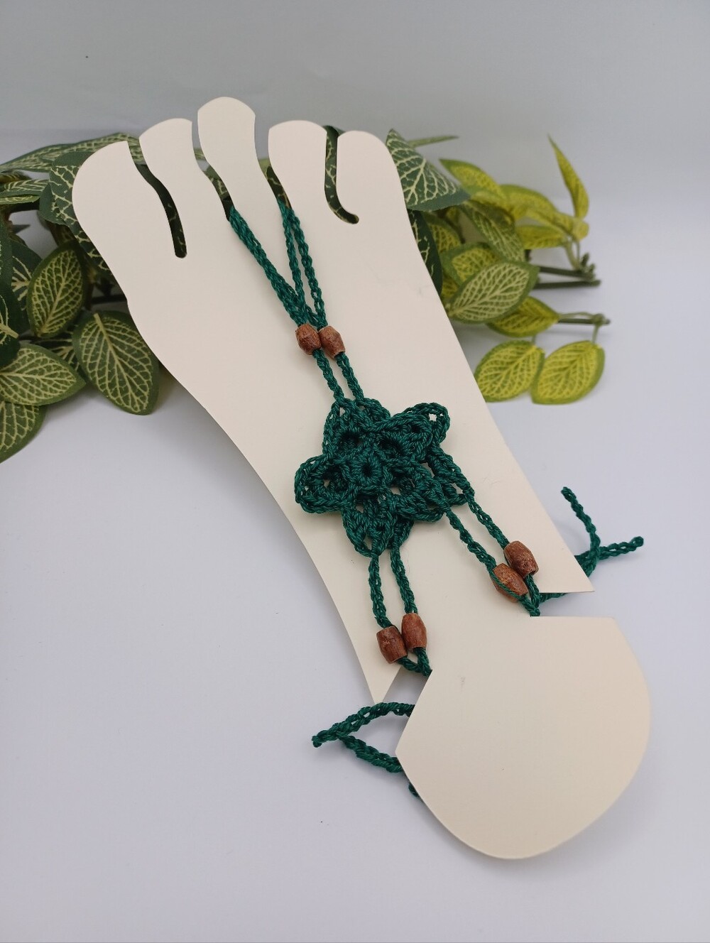 Handmade Crochet Flower Barefoot Sandals in Deep Green